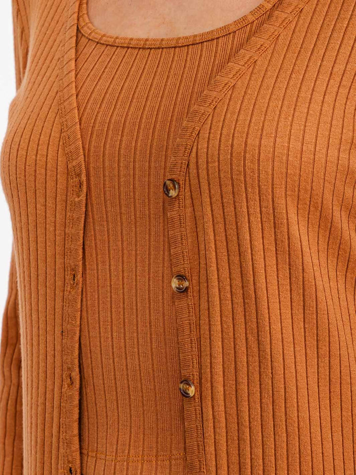 WOMEN'S LONG SLEEVE BUTTON UP RIBBED CARDIGAN
