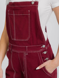WOMEN'S BUTTON CLOSURE POCKETS WIDE LEG DENIM OVERALL