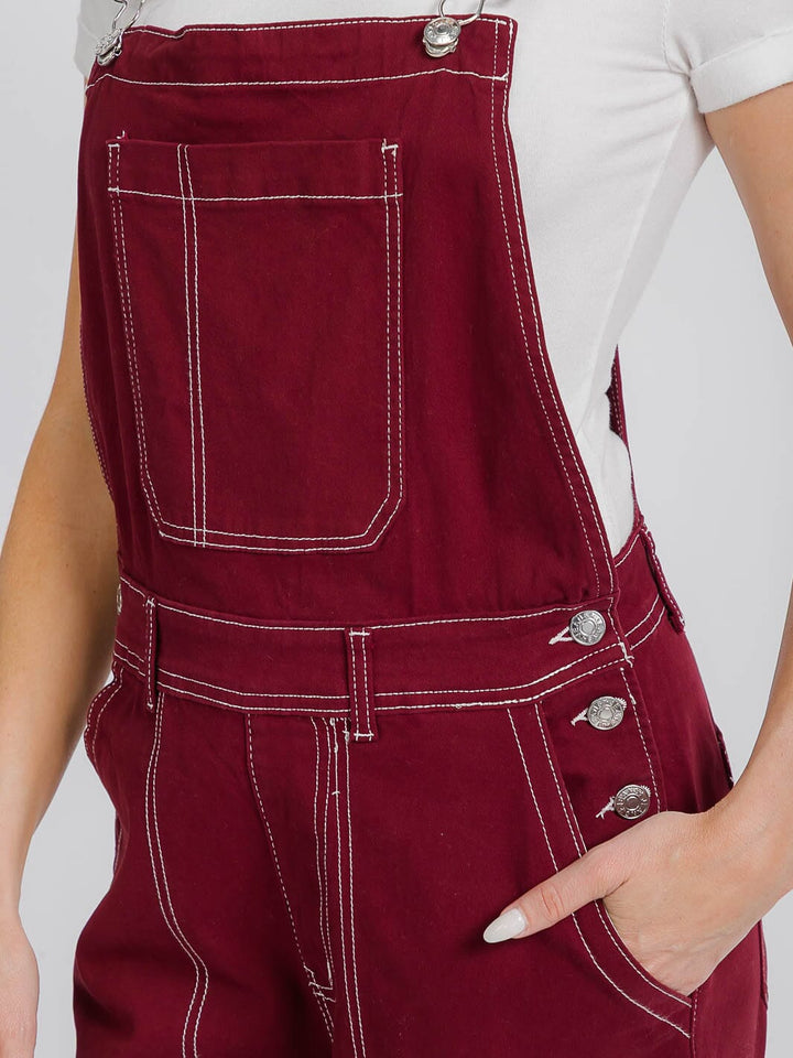 WOMEN'S BUTTON CLOSURE POCKETS WIDE LEG DENIM OVERALL