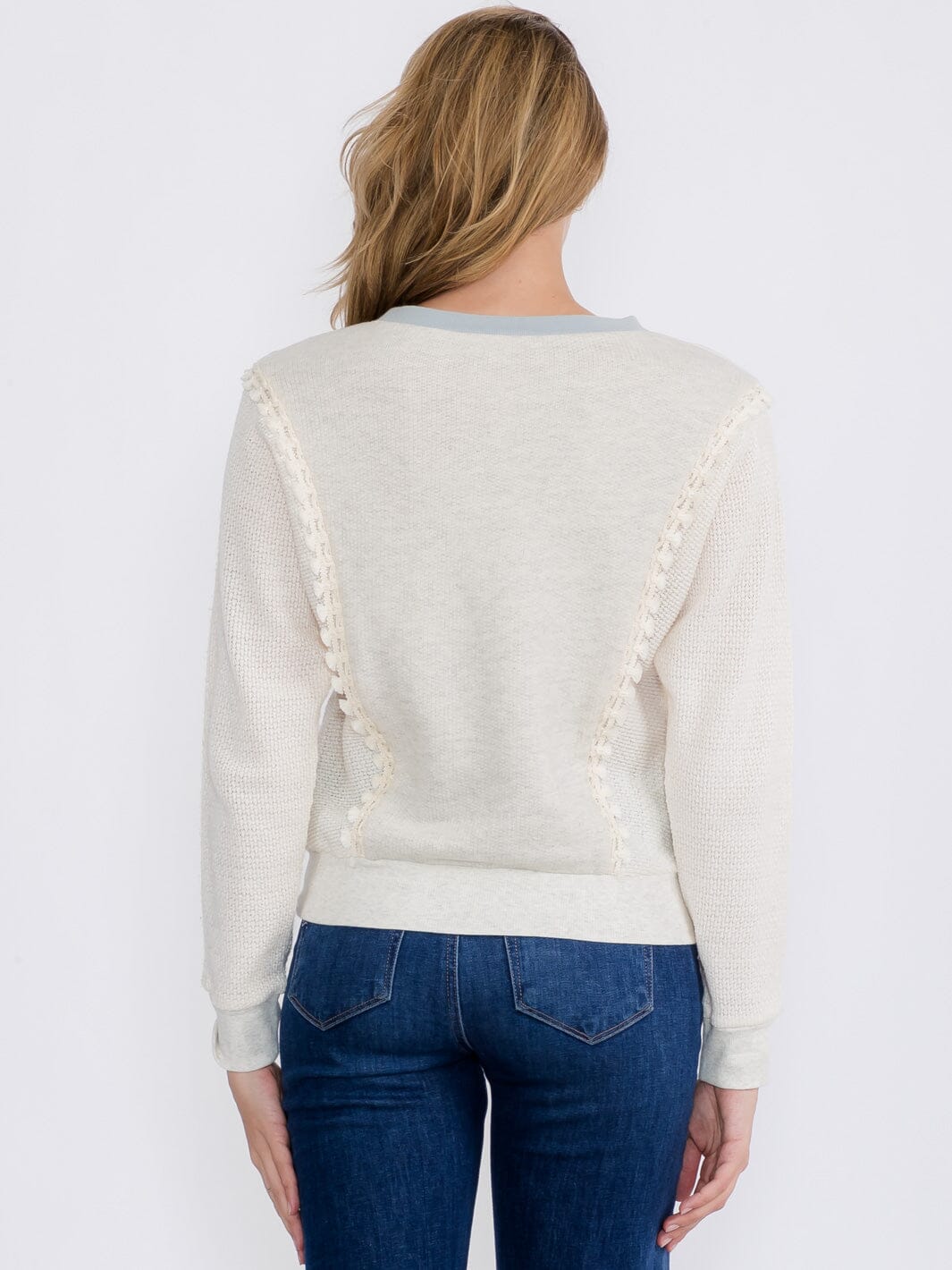 WOMEN'S LONG SLEEVE COLORBLOCK DETAILED TRIM TOP