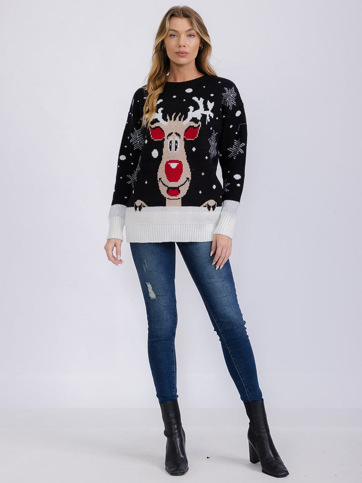 WOMEN'S LONG SLEEVE COLORBLOCK GRAPHIC PULLOVER SWEATER