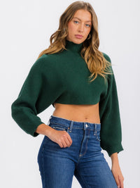WOMEN'S LONG SLEEVE MOCK NECK CROP TOP