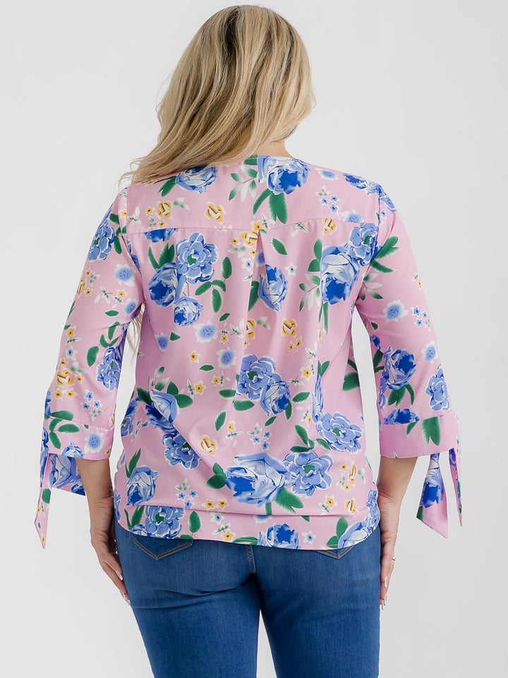 PLUS SIZE 3/4 SLEEVES V-NECK FLORAL PRINT BLOUSE
