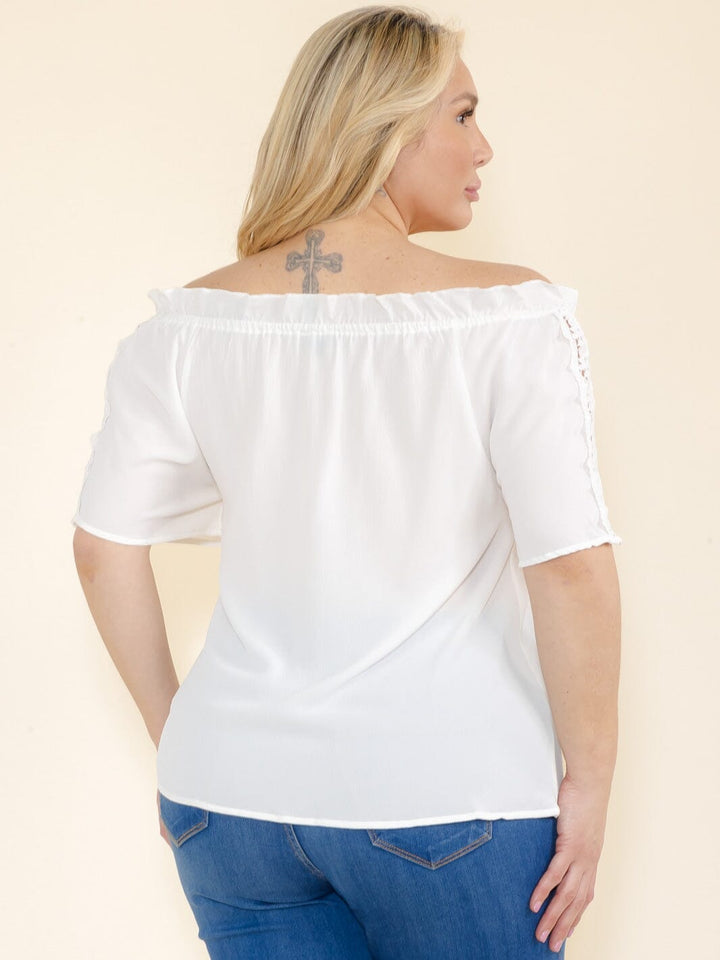 PLUS SIZE SHORT SLEEVE LACE OFF SHOULDER BLOUSE