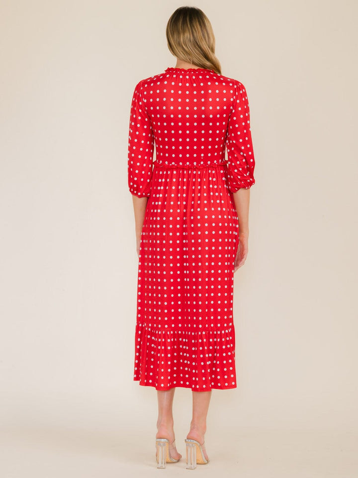 WOMEN'S 3/4 SLEEVE FRONT POCKETS POLKA DOTS MAXI DRESS