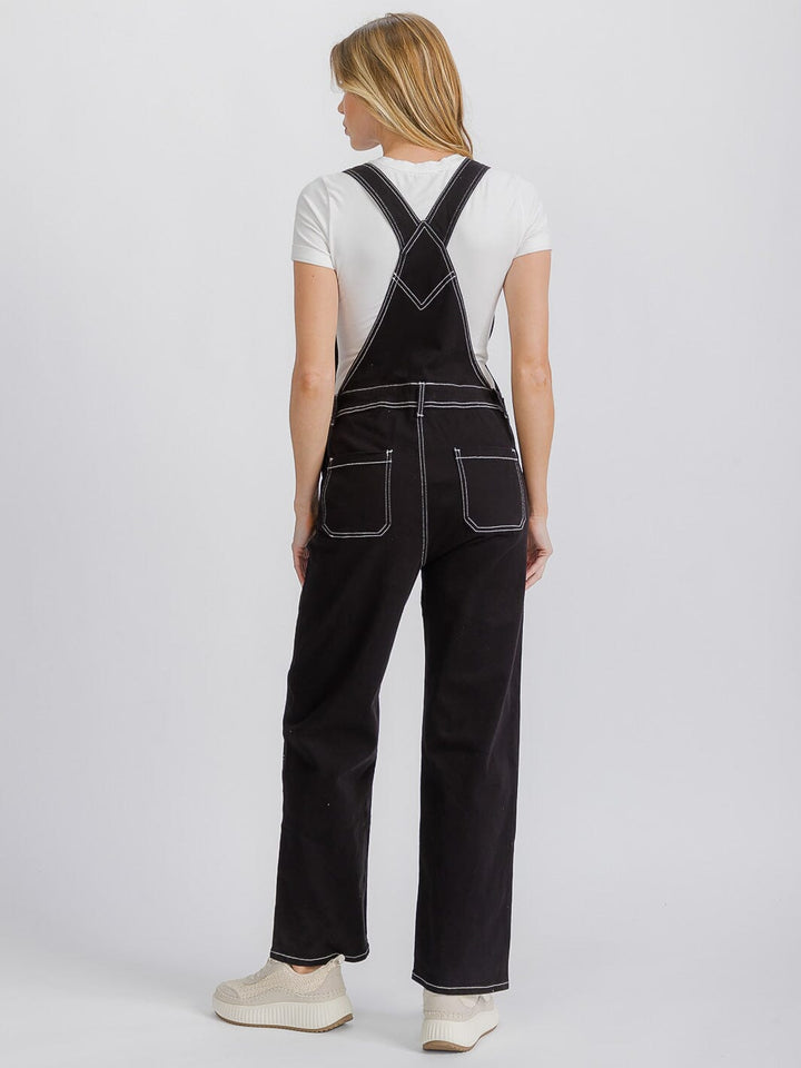WOMEN'S BUTTON CLOSURE POCKETS WIDE LEG DENIM OVERALL