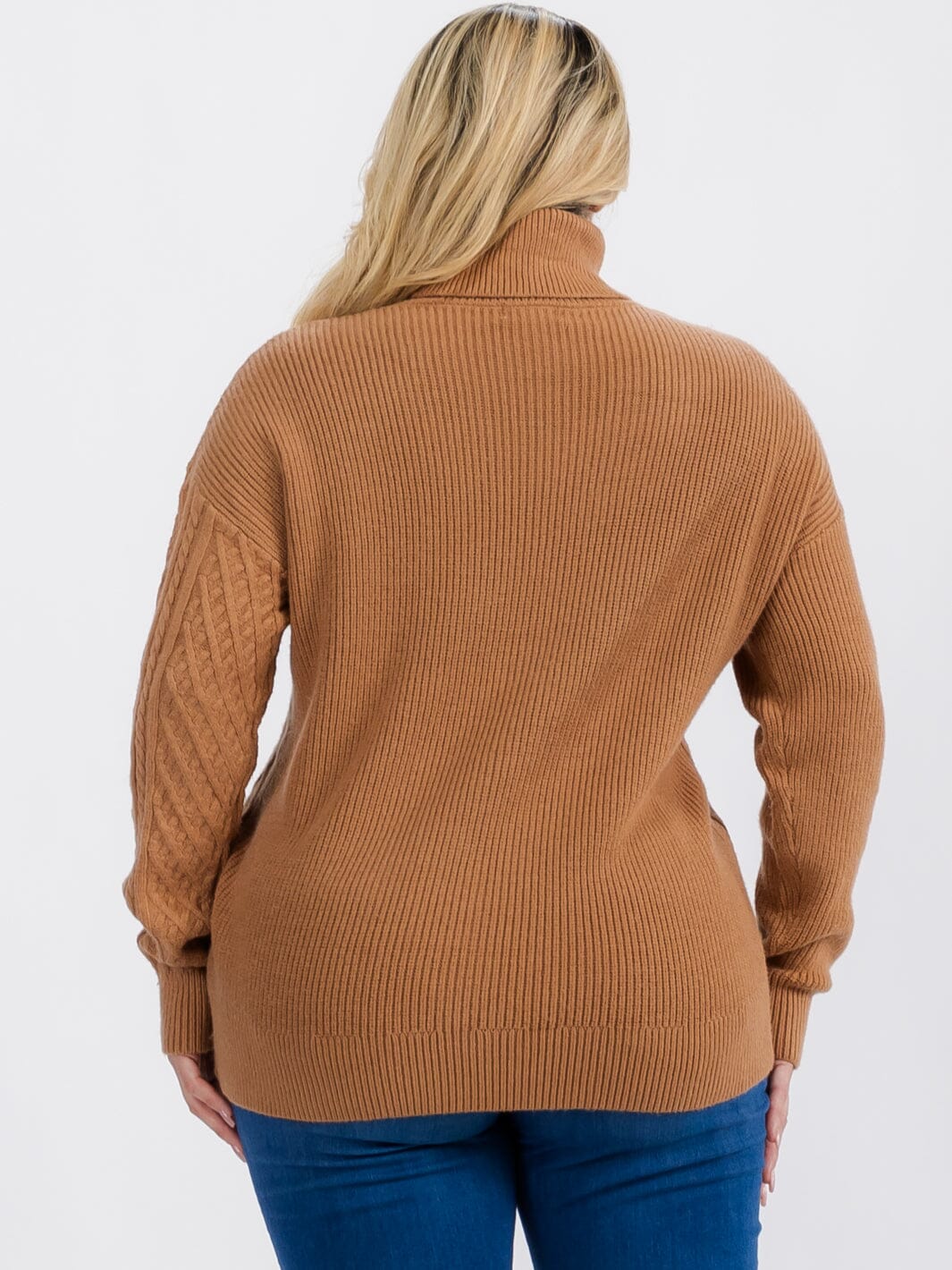 PLUS SIZE LONG SLEEVE TURTLE NECK DETAILED PULLOVER SWEATER