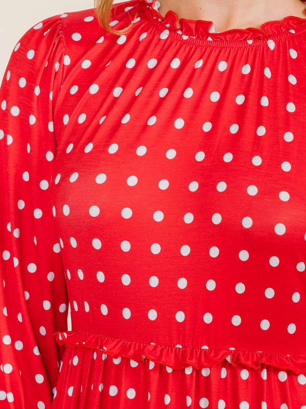 WOMEN'S 3/4 SLEEVE FRONT POCKETS POLKA DOTS MAXI DRESS