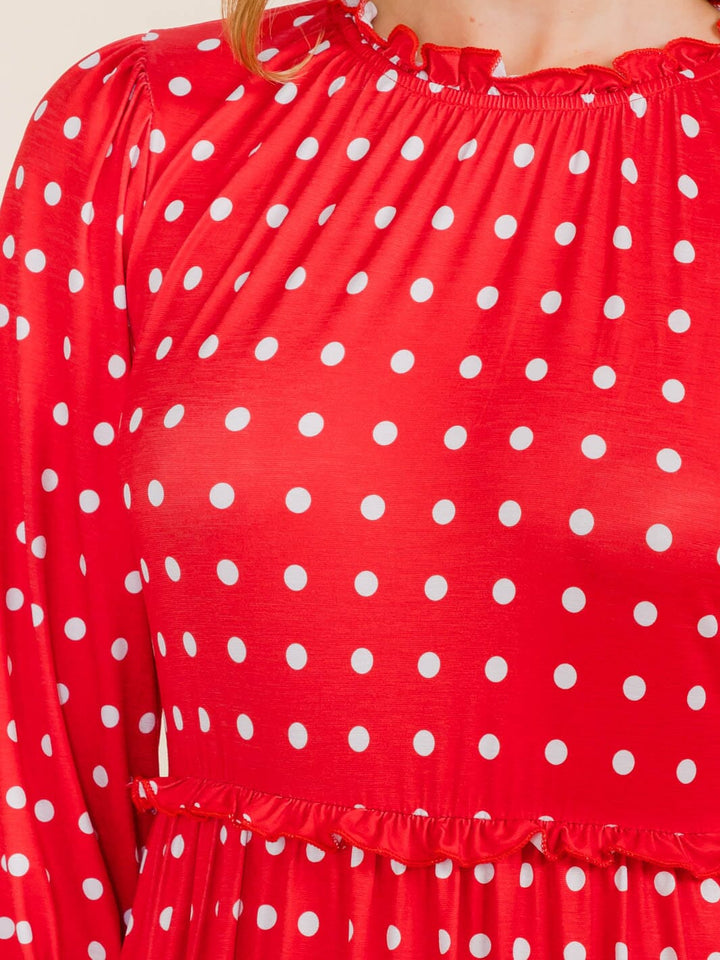 WOMEN'S 3/4 SLEEVE FRONT POCKETS POLKA DOTS MAXI DRESS