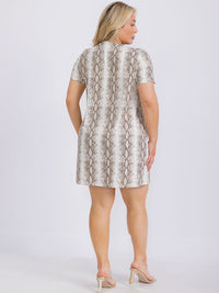 PLUS SIZE SHORT SLEEVE FRONT POCKET ANIMAL PRINT TUNIC MINI DRESS