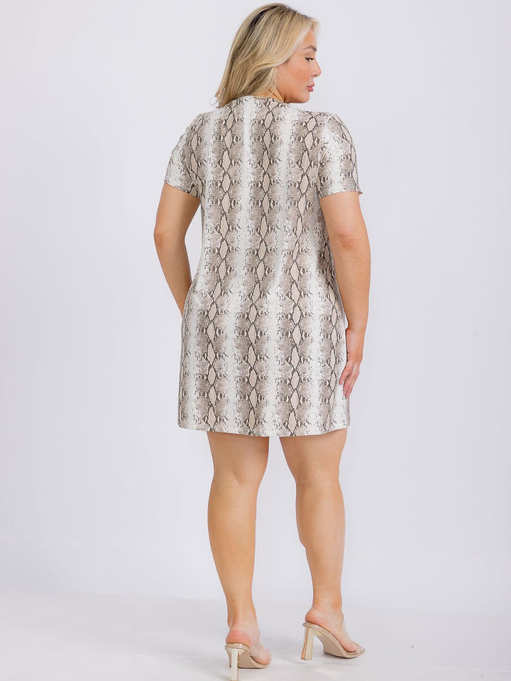PLUS SIZE SHORT SLEEVE FRONT POCKET ANIMAL PRINT TUNIC MINI DRESS