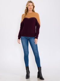 WOMEN'S LONG SLEEVES PULLOVER COLORBLOCK TRIM DETAILED SWEATER