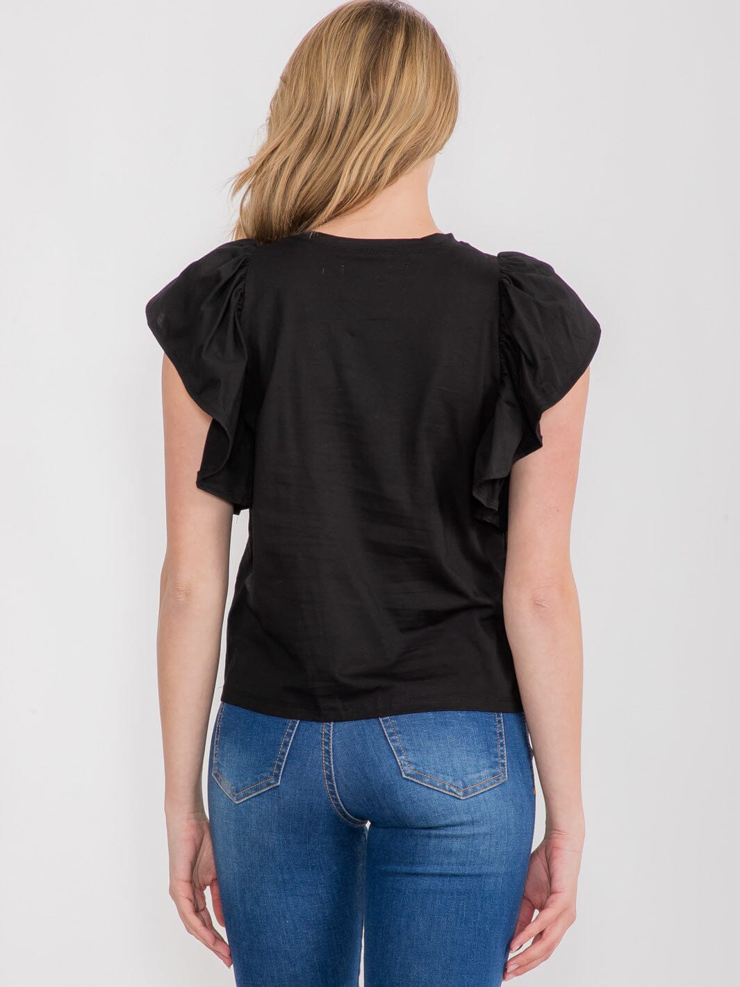 WOMEN'S SHORT RUFFLE SLEEVE BLOUSE