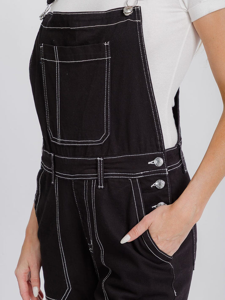 WOMEN'S BUTTON CLOSURE POCKETS WIDE LEG DENIM OVERALL