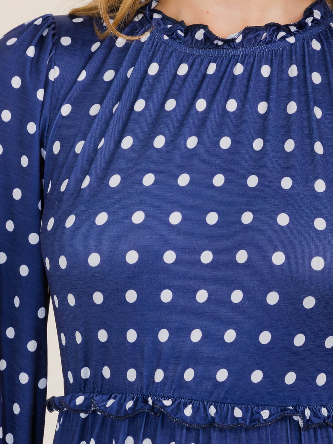 WOMEN'S 3/4 SLEEVE FRONT POCKETS POLKA DOTS MAXI DRESS