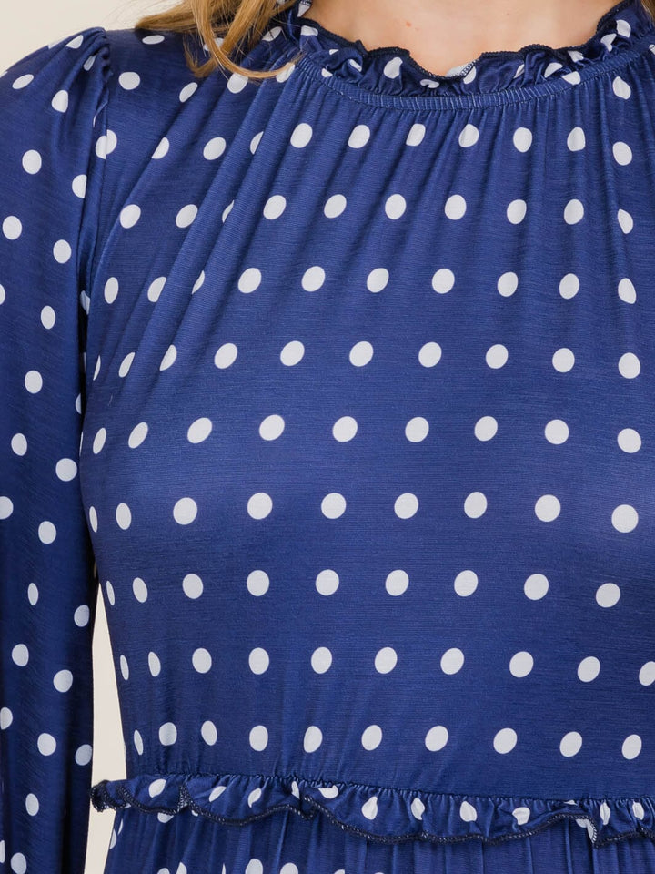 WOMEN'S 3/4 SLEEVE FRONT POCKETS POLKA DOTS MAXI DRESS