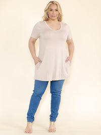 PLUS SIZE SHORT SLEEVE FRONT POCKETS BASIC TOP
