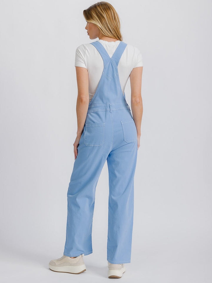 WOMEN'S BUTTON CLOSURE POCKETS WIDE LEG DENIM OVERALL