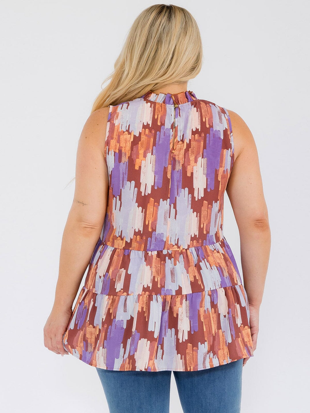 PLUS SIZE SLEEVELESS HALTER NECK MULTI PRINT TANK TOP