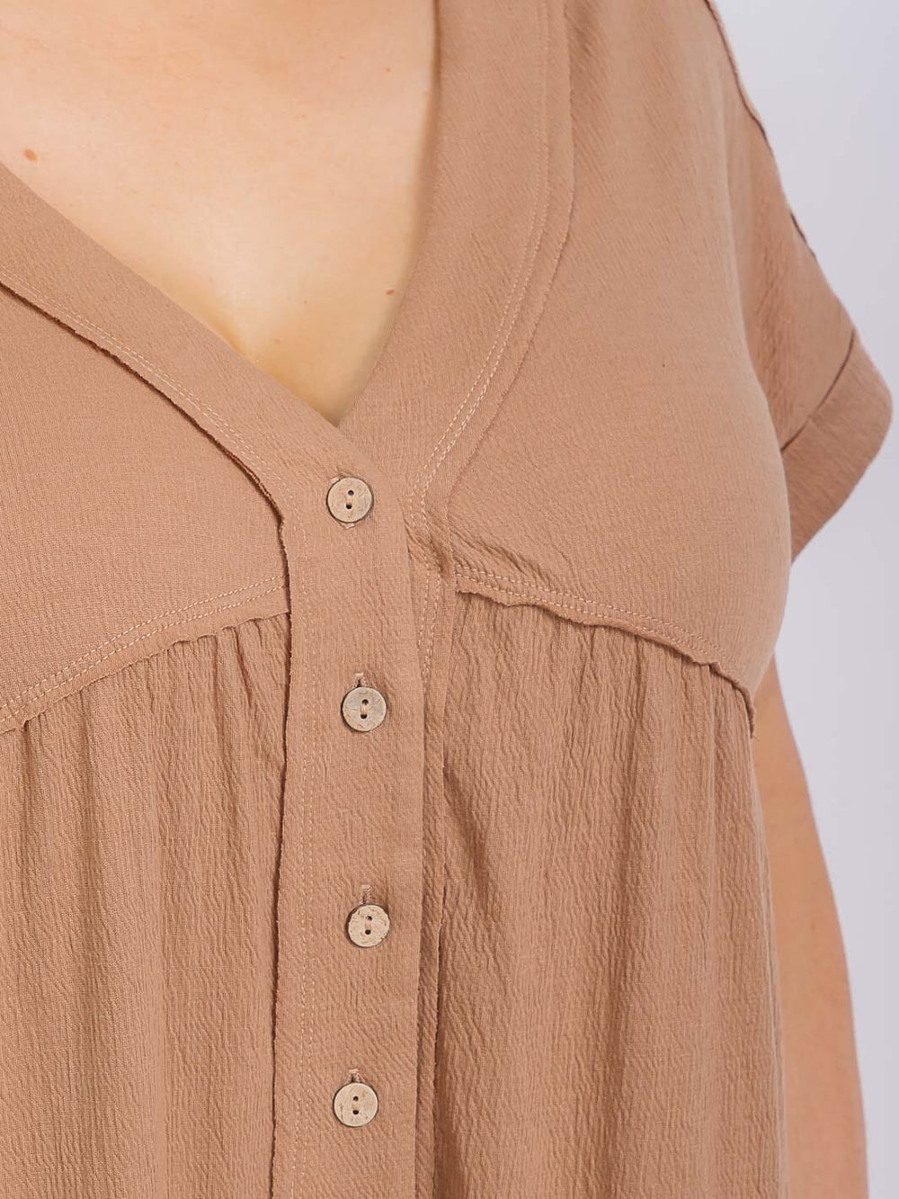PLUS SIZE SHORT SLEEVE V-NECK BUTTON UP FRONT POCKETS WIDE LEG JUMPSUIT