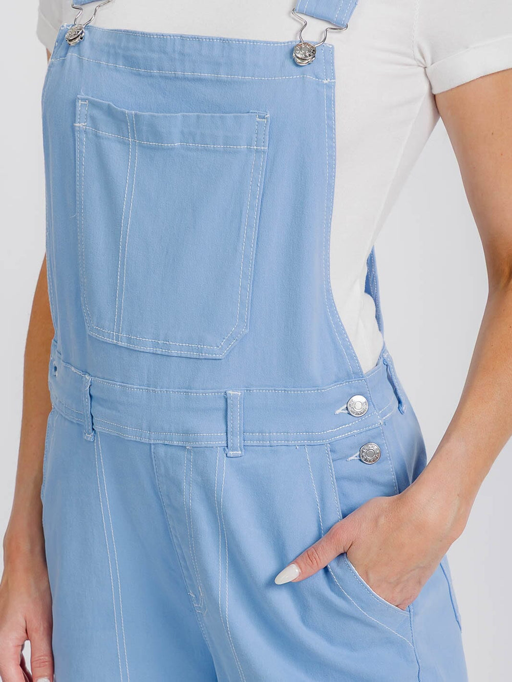 WOMEN'S BUTTON CLOSURE POCKETS WIDE LEG DENIM OVERALL
