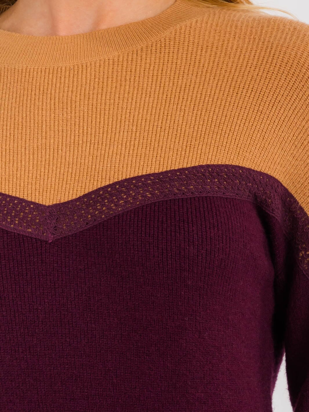 WOMEN'S LONG SLEEVES PULLOVER COLORBLOCK TRIM DETAILED SWEATER