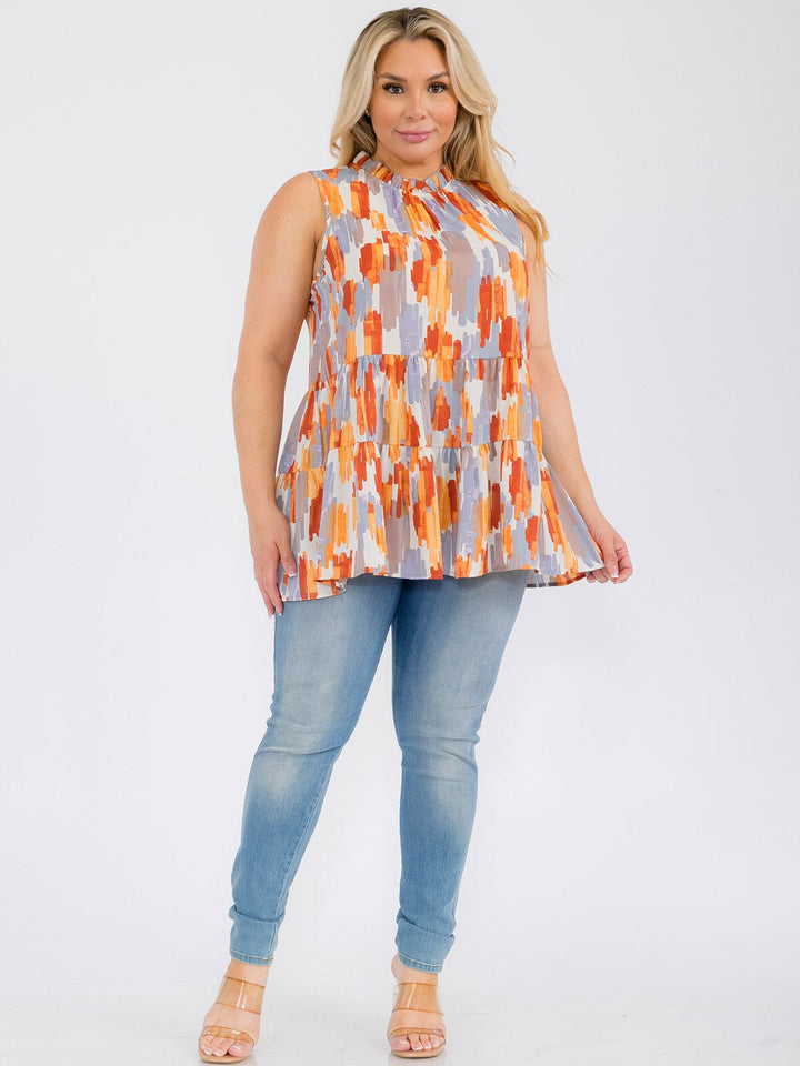 PLUS SIZE SLEEVELESS HALTER NECK MULTI PRINT TANK TOP