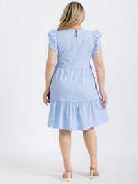 PLUS SIZE RUFFLE SLEEVE TIERED TUNIC PLAID MINI DRESS