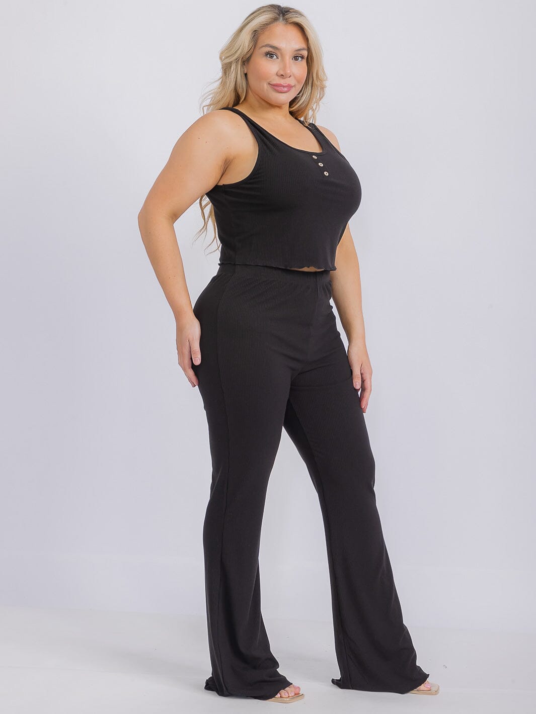 PLUS SIZE SLEEVELESS TANK TOP & ELASTIC WAIST BELL LEG PANTS 2 PC. SET