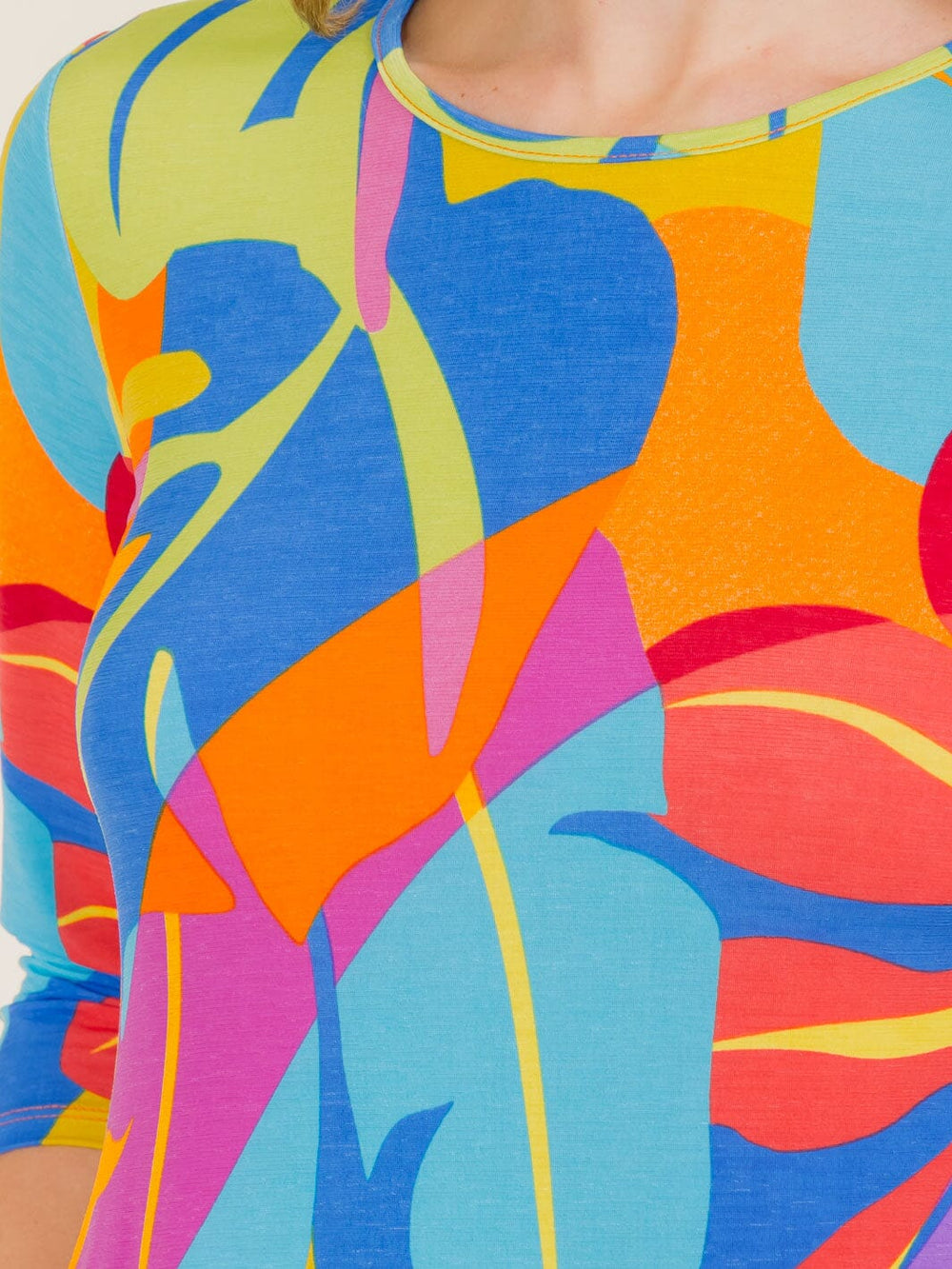 WOMEN'S 3/4 SLEEVE FRONT POCKETS MULTI PRINT TUNIC MIDI DRESS