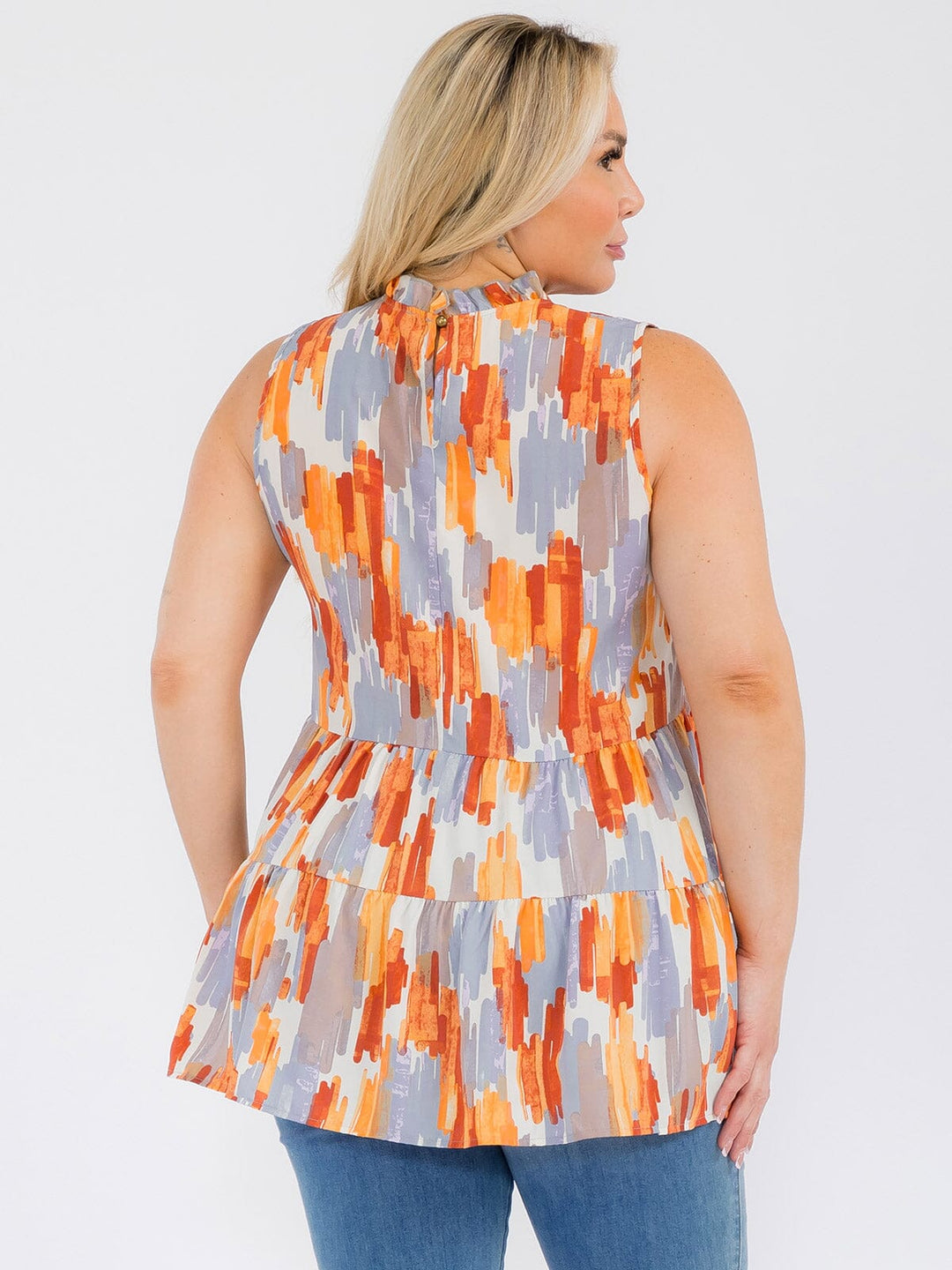 PLUS SIZE SLEEVELESS HALTER NECK MULTI PRINT TANK TOP