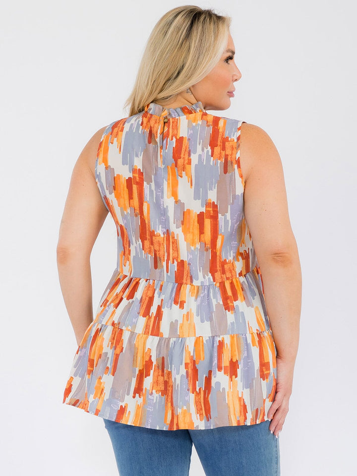 PLUS SIZE SLEEVELESS HALTER NECK MULTI PRINT TANK TOP