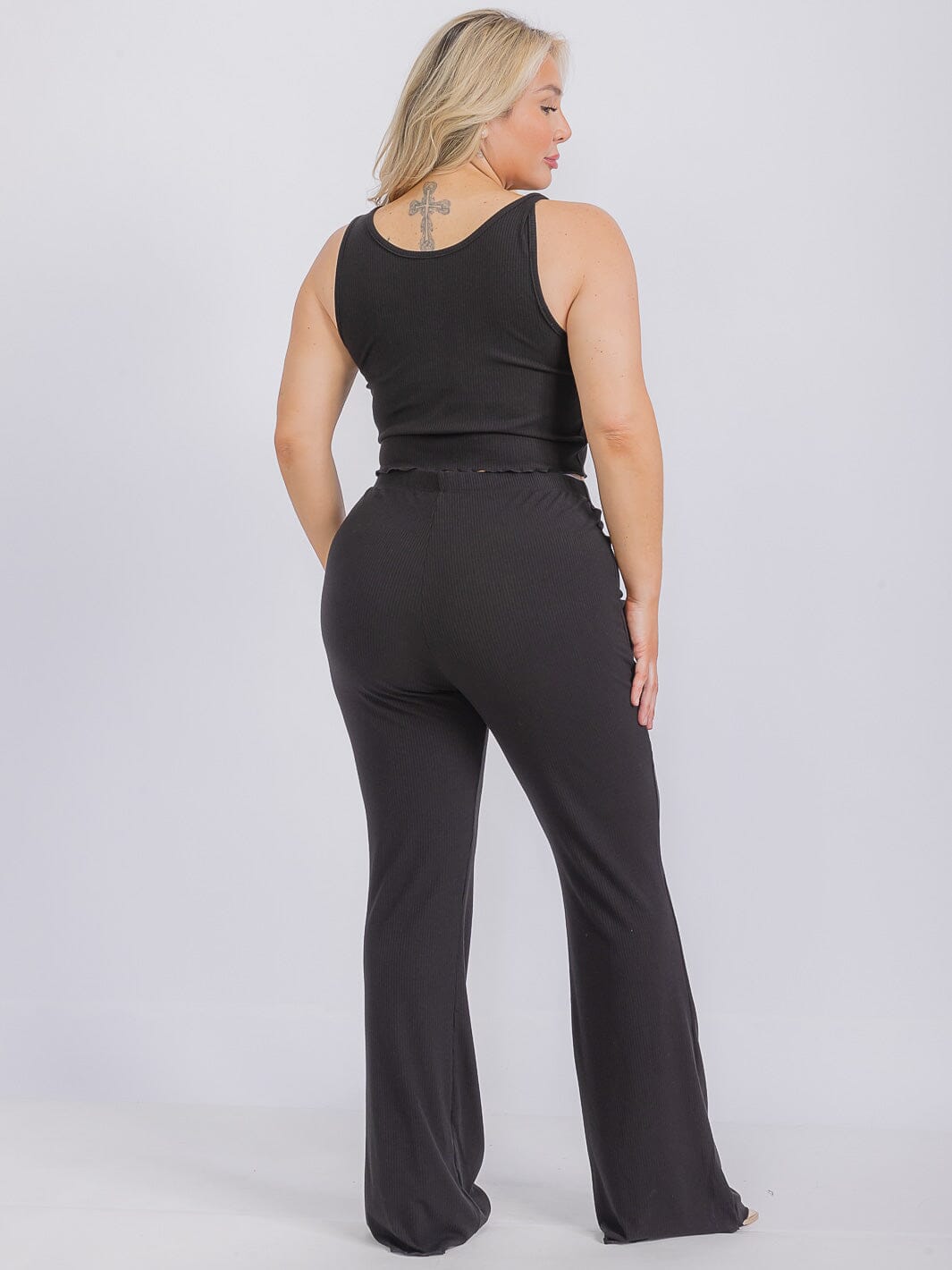 PLUS SIZE SLEEVELESS TANK TOP & ELASTIC WAIST BELL LEG PANTS 2 PC. SET