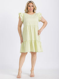 PLUS SIZE RUFFLE SLEEVE TIERED TUNIC PLAID MINI DRESS