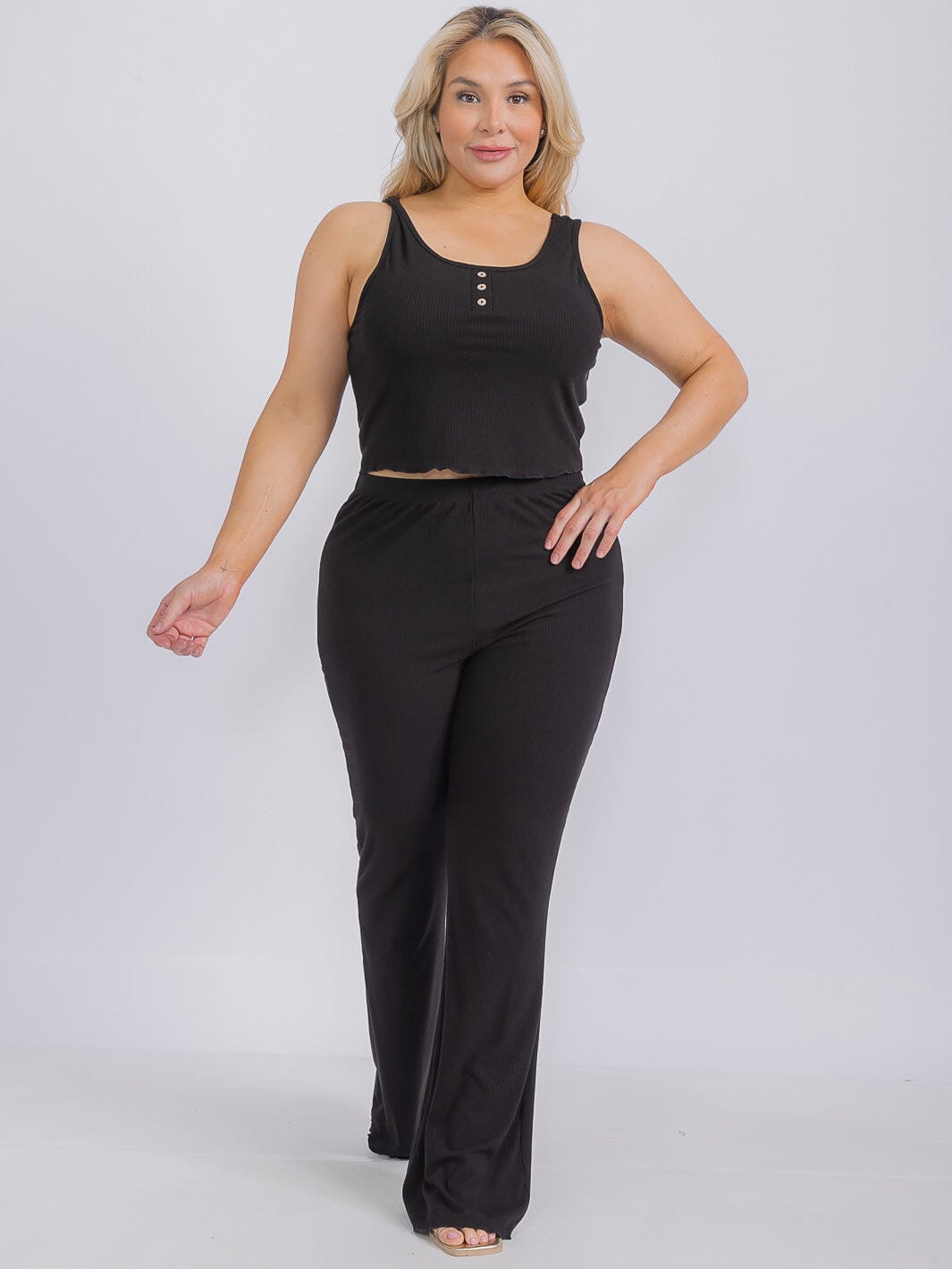 PLUS SIZE SLEEVELESS TANK TOP & ELASTIC WAIST BELL LEG PANTS 2 PC. SET