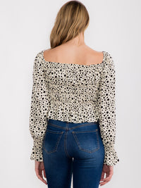 WOMEN'S LONG SLEEVE SMOCK ANIMAL PRINT BLOUSE