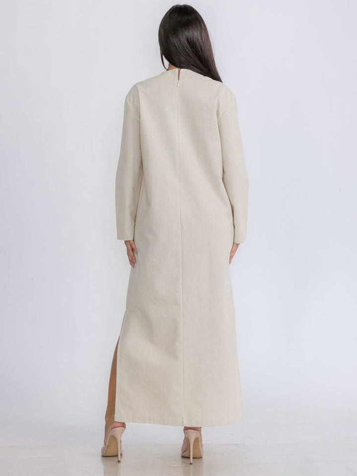 WOMEN'S LONG SLEEVE V-NECK SEQUINS DETAILED TUNIC MAXI DRESS