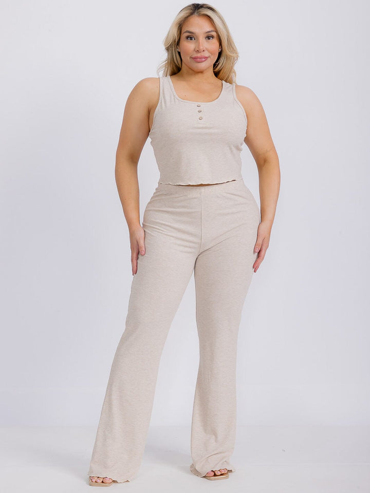 PLUS SIZE SLEEVELESS TANK TOP & ELASTIC WAIST BELL LEG PANTS 2 PC. SET