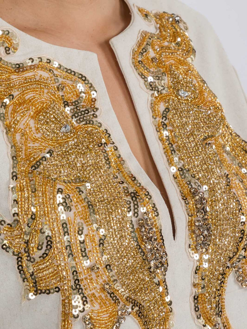 WOMEN'S LONG SLEEVE V-NECK SEQUINS DETAILED TUNIC MAXI DRESS