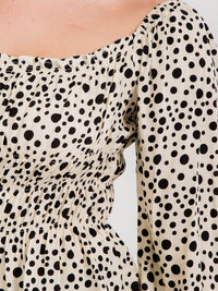 WOMEN'S LONG SLEEVE SMOCK ANIMAL PRINT BLOUSE