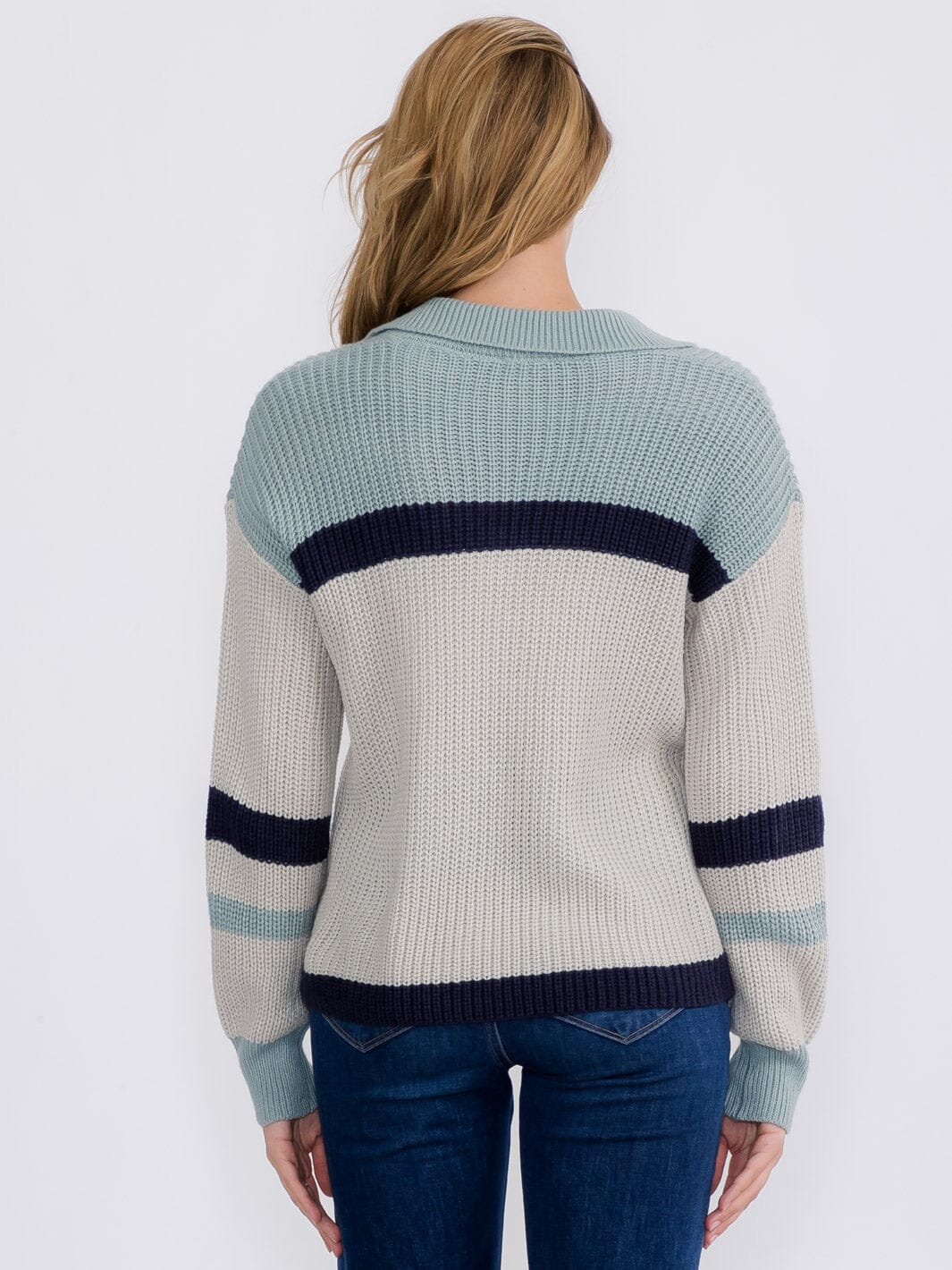 WOMEN'S LONG SLEEVE V-NECK KNIT COLORBLOCK PULLOVER SWEATER
