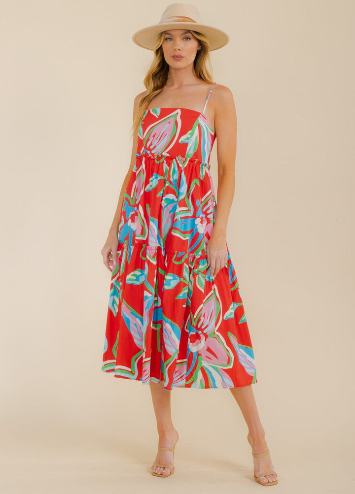 WOMEN'S SLEEVELESS MULTI PRINT SMOCK MIDI DRESS