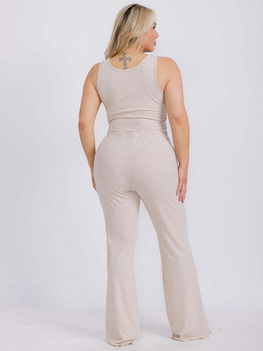 PLUS SIZE SLEEVELESS TANK TOP & ELASTIC WAIST BELL LEG PANTS 2 PC. SET