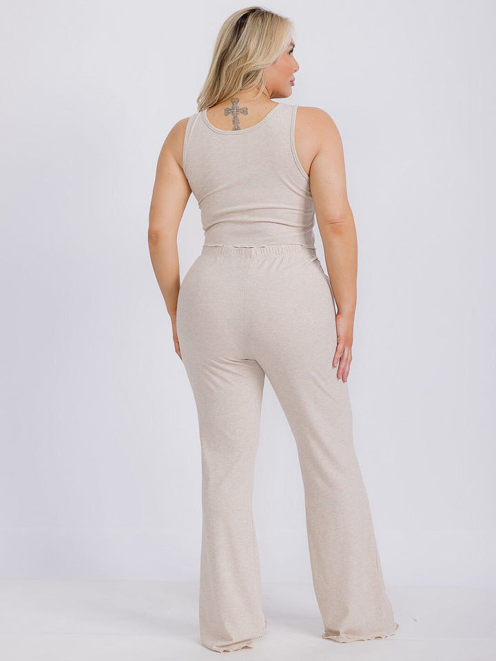 PLUS SIZE SLEEVELESS TANK TOP & ELASTIC WAIST BELL LEG PANTS 2 PC. SET