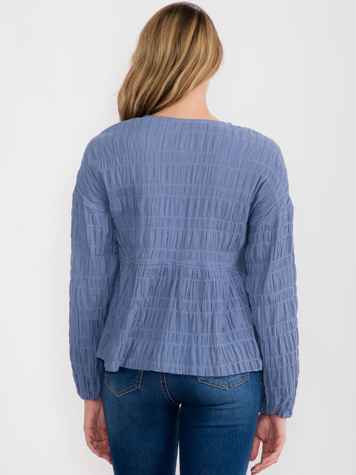 WOMEN'S LONG SLEEVE BUTTON UP V-NECK BLOUSE
