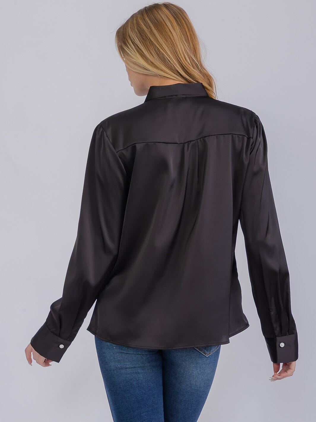 WOMEN'S LONG SLEEVE V-NECK SCARF DETAILED BLOUSE