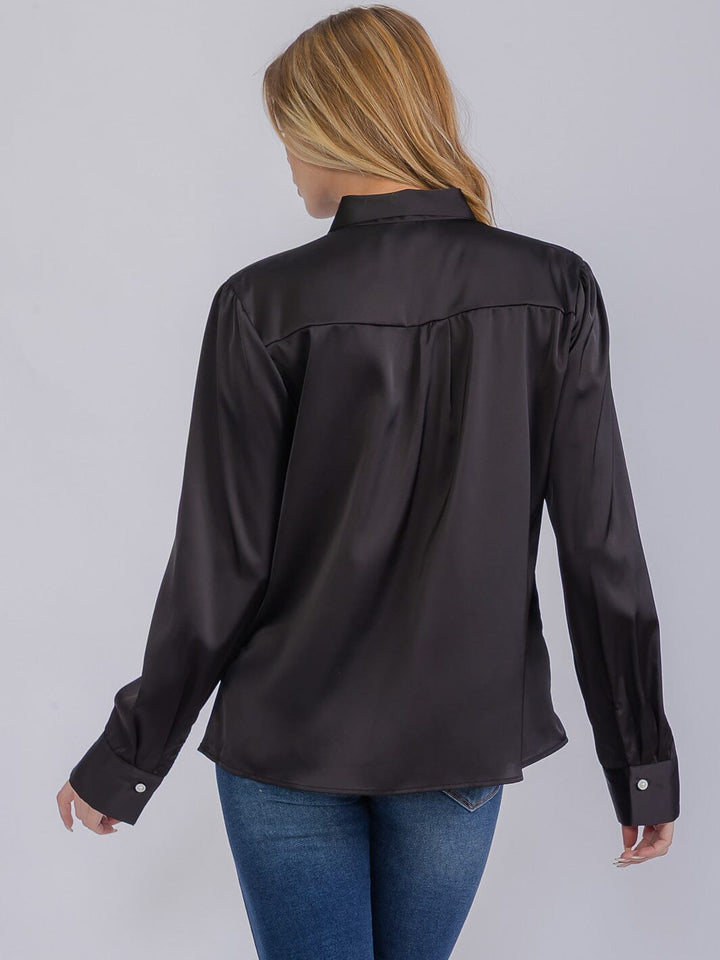 WOMEN'S LONG SLEEVE V-NECK SCARF DETAILED BLOUSE