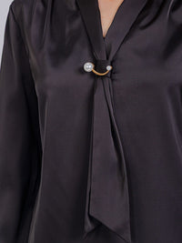 WOMEN'S LONG SLEEVE V-NECK SCARF DETAILED BLOUSE