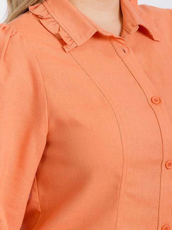 PLUS SIZE LONG SLEEVE BUTTON UP FRONT POCKETS SOLID MINI DRESS