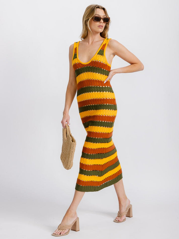 WOMEN'S SLEEVELESS COLORBLOCK BODYCON KNIT MAXI DRESS